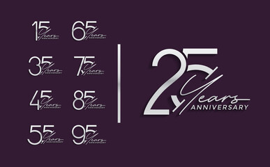 set of anniversary premium silver color on purple background for special celebration