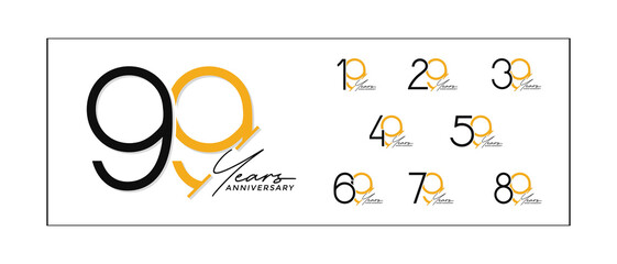 set of anniversary logo style black and orange color on white background for special celebration
