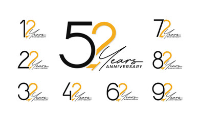 set of anniversary logo style black and orange color on white background for special celebration - obrazy, fototapety, plakaty