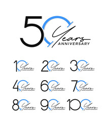 set of anniversary logo style black and blue color on white background for special celebration