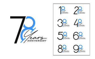 set of anniversary logo style black and blue color on white background for special celebration