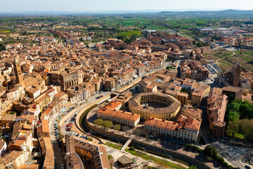 Fototapeta premium Aerial photo of Tarazona with view of residential buildings with tiled rooftops. Aragon, Spain.