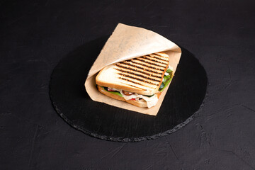 Sandwich, sandwich different views on a black background, side view