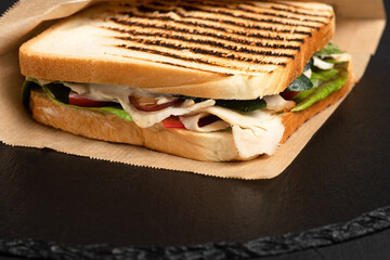 Sandwich, sandwich different views on a black background, side view