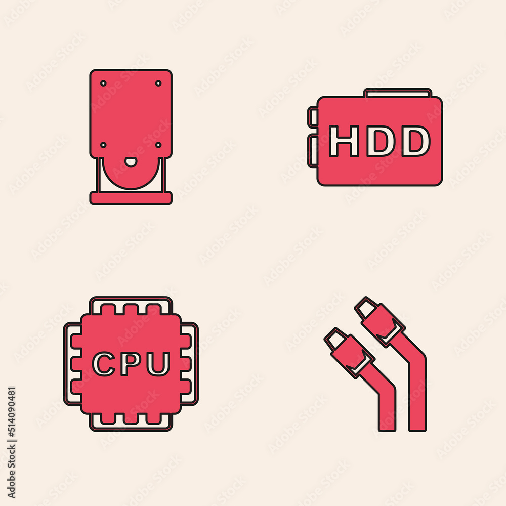 Poster set lan cable network internet, optical disc drive, hard disk hdd and processor with cpu icon. vecto