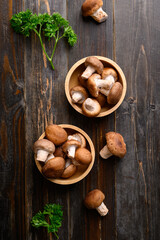 Fresh shiitake mushroom, edible mushroom and food ingredient in Asian cuisine