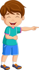 Cartoon boy laughing out loudly and pointing