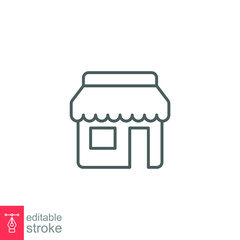 Store front line icon. Simple outline style. Shop, architecture, market concept. Vector illustration isolated on white background. Editable stroke. EPS 10