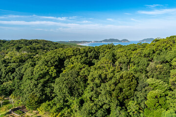 Obraz premium View of sea over the mountain in Fukuoka prefecture, JAPAN.