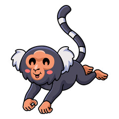 Naklejka premium Cute pygmy marmoset monkey cartoon jumping