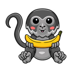 Cute black spider monkey cartoon holding a banana