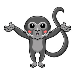 Cute black spider monkey cartoon raising hands