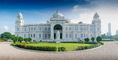 Beautiful panoramic image of Victoria Memorial, Kolkata , Calcutta, West Bengal, India . A...
