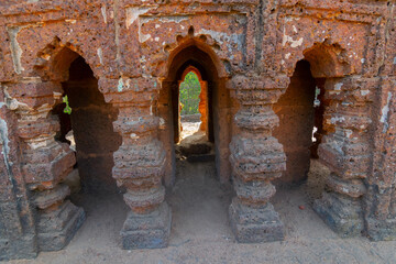 Stone chariot, conceptual model of Bishnupur temple architecture in a miniature form. Small double storied structure stands on a low laterite plinth - Bishnupur, terrcotta temples - West Bengal, India