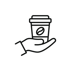 Coffee on hand icon line style isolated. Vector illustration