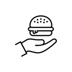Burger on hand icon line style isolated. Vector illustration