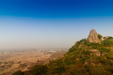 Joychandi Pahar - mountain - is a hill which is a popular tourist attraction in the Indian state of West Bengal in Purulia district. Image of the top of the hill in morning.