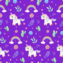 Cute Unicorns Vector Seamless Pattern