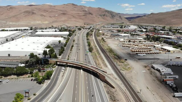 Freeway Interchange in Sparks Nevada, Aerial Drone Shot