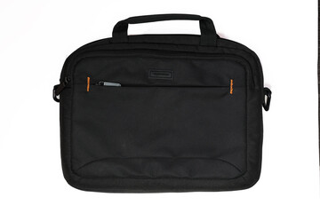 A black laptop bag isolated on white background