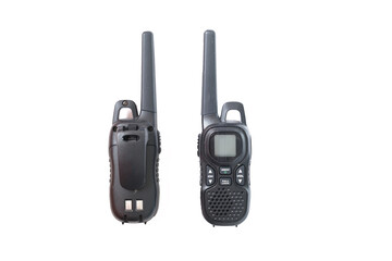 set of walkie talkie, portable wireless radio on white background