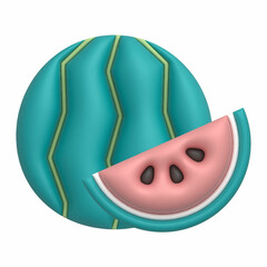 3d Cartoon whole watermelon and cut an half. summer icon isolated. cute design element 