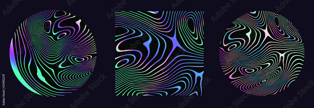 Poster holographic square with glitched wavy texture. abstract geometric illustration in op-art style.