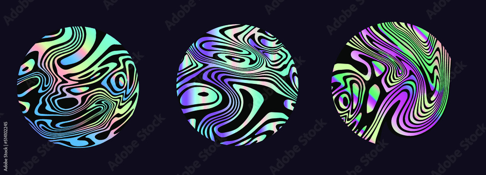Poster holographic circle with glitched and distorted texture. abstract geometric illustration for poster o