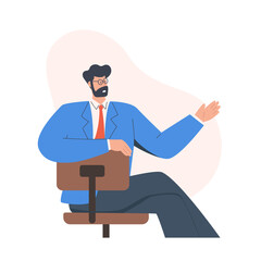 Businessman wearing glasses siting and talking, professionals discussing concept