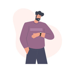 man checking the time by looking at his wrist watch