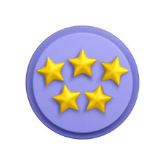 3d five golden star review badge. Vector gold positive customer experience illustration isolated on white background. Feedback concept
