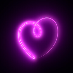 neon heart on dark background. 3D illustration
