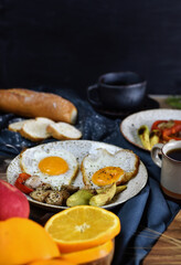 Fototapeta na wymiar fried eggs with coffee still life breakfast.