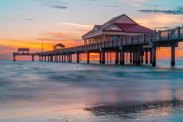 Peel and stick wall murals Clearwater Beach, Florida Sunset. Clearwater Beach Florida. Pier 60 Clearwater Beach FL. Beautiful seascape. Fishing pier. Summer vacations. Ocean or Gulf of Mexico. Florida paradise. Tropical nature. Good for travel agency. 