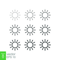 Sun line icon. Simple outline style. Shine, warm, web, pictogram, sunlight, heat, symbol, weather concept. Vector illustration isolated on white background. EPS 10