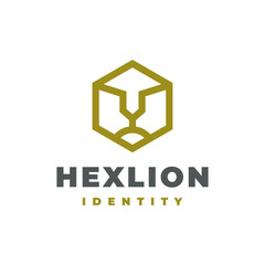 Hexa line style of lion king face logo vector illustration design, Lion king face in a hexa concept with linear monoline outline line art style logo icon symbol element