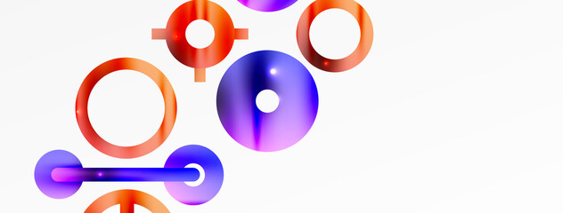 Minimal geometric abstract background. Shiny and glossy circle, line and round shapes design. Trendy techno business template for wallpaper, banner, background or landing