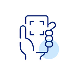 Scanning a qr code frame on a smartphone. Pixel perfect, editable stroke line art icon
