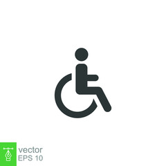 Disable, handicap glyph icon. Simple solid style. Symbol, chair, parking, wheel, access, person, pictogram, reserved, transport concept. Vector illustration isolated on white background. EPS 10