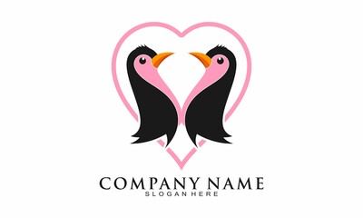 Obraz premium Penguin fall in love illustration vector logo