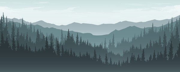 morning landscape Background of pine forest and mountains.