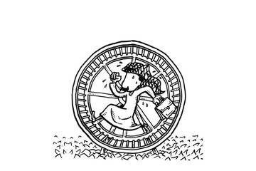 Arab businessman running on hamster wheel. Concept of unfulfilling life. Cartoon vector illustration design