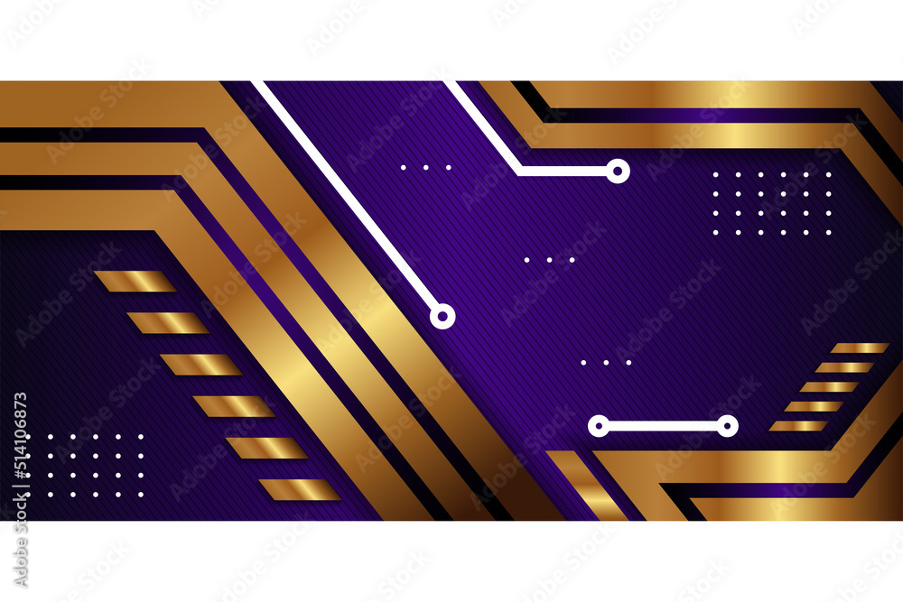 Poster abstract geometric purple background design template. horizontal layout use circle pattern. gold dia