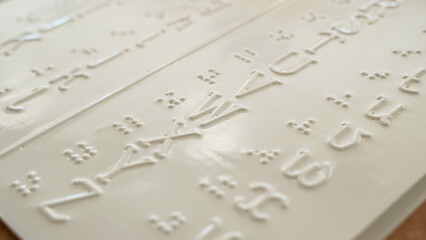 Close-up of a braille decoder with the English alphabet.