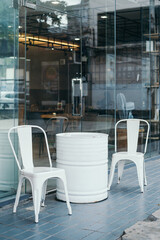 Outdoor white cafe table set