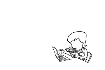 Young business woman eating tasty hot spicy instant noodle. Break time concept. Cartoon vector illustration design