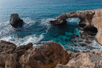 Beautiful seascape with sea cave arch love bridge in Ayia Napa, Cyprus