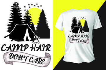 Camp Hair Don't Care Hiking T-shirt Design, Vector Design, Hiking T-shirt Design, Mug Design, label Design, lMug Design