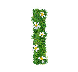 Alphabet I green grass decorate with flower