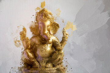 Golden lord ganesha sculpture painting